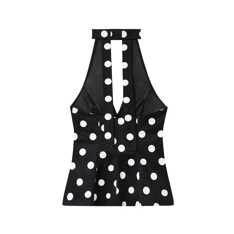 MUJER Polka Dot Halter Tops for Women Sexy Backless Tank Top Women Summer Sleeveless Tops Woman off Shoulder Camisole Women Tops