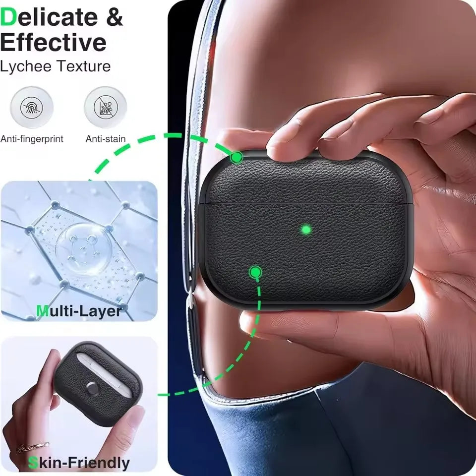 Earphone Case for AirPods Pro3 Leather-Texture TPU Shockproof Protective Cover with Keychain for Apple Airpods Pro 3nd Gen