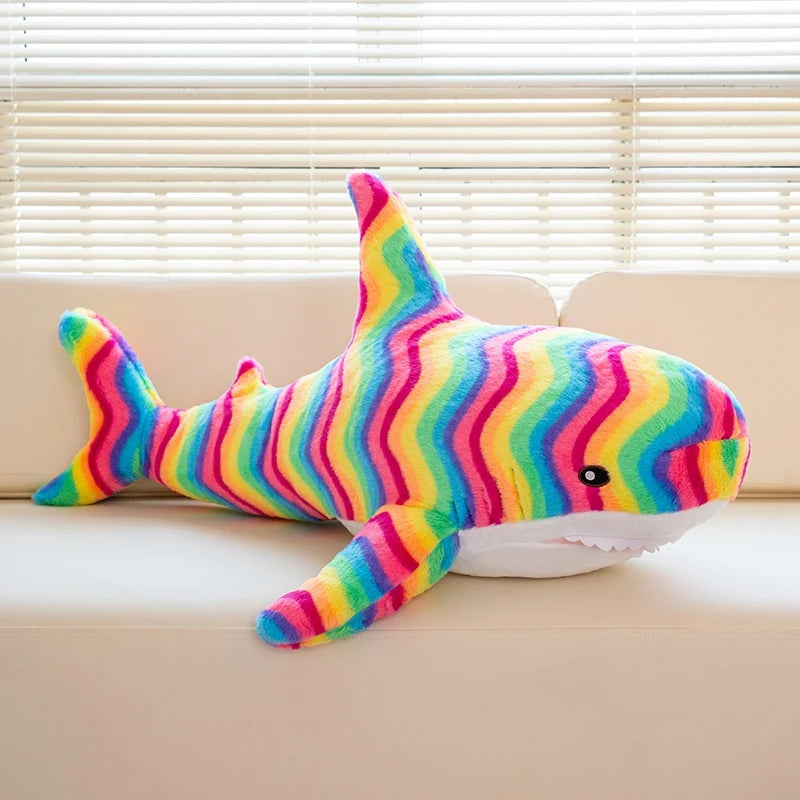 100cm Cartoon Hot Sell Soft Rainbow Shark Plush Doll Pillow Sea Creatures Colorful Shark Plush Toy Warm Hug For Boys Girls Gifts