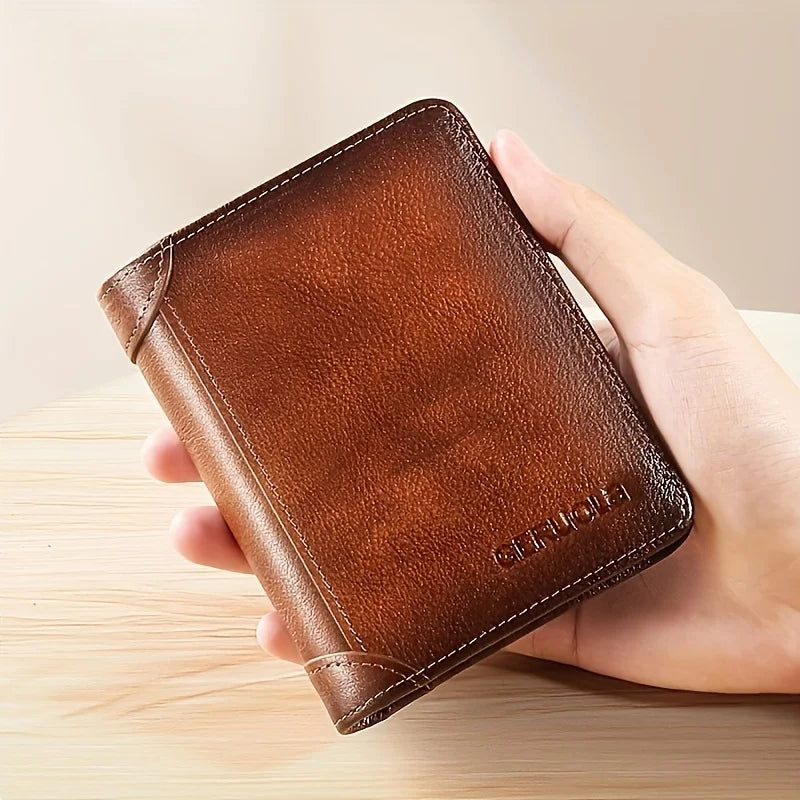 GERUOLA Slim RFID Shielded Genuine Leather Wallet for Men-Multifunctional ID & Credit Card Holder Dark Brown with Embellishments