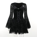 Goth Dark Elegant Vintage Mall Gothic Velvet Dresses Grunge Punk Style Flocked Bandage Dress Women Flare Sleeve Party Alt Outfit