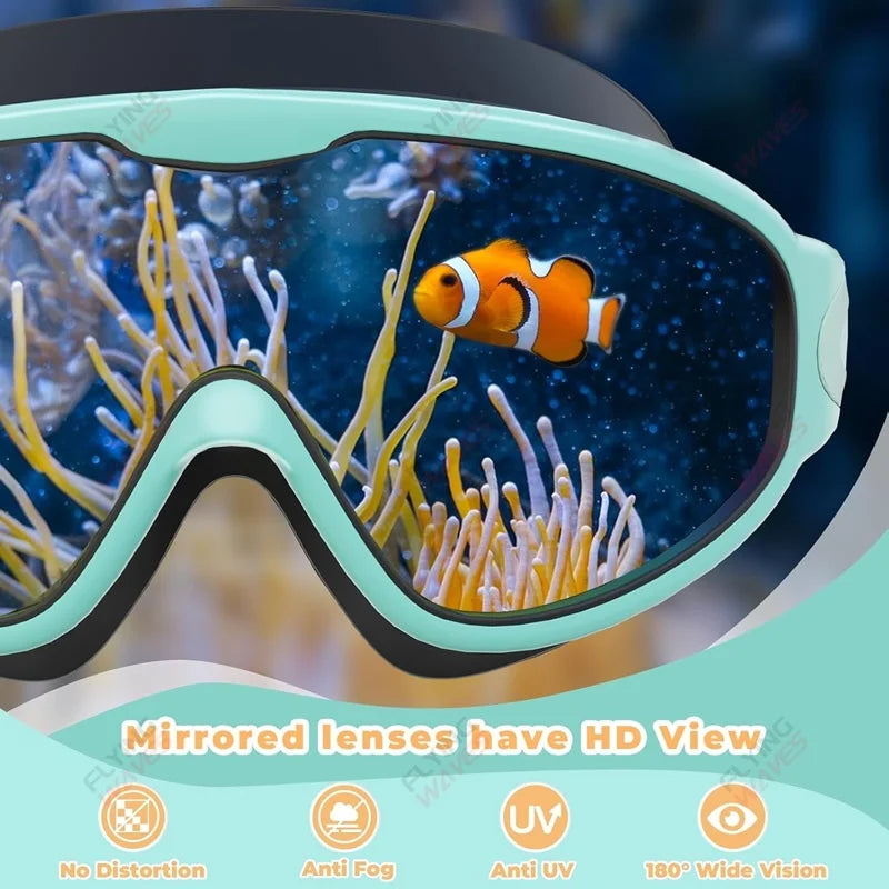 Large Frame Kids Swim Goggles 3-15YDS Boys Girls Youth Wide Vision Anti-UV Anti-Fog No Leak Soft Silicone Pool Swimming Eyewear