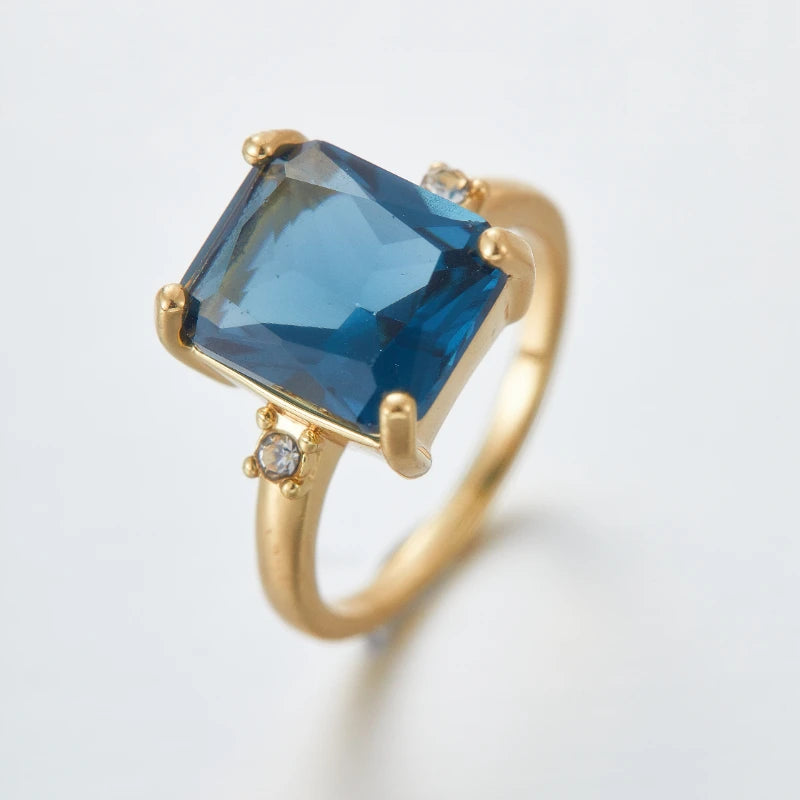Fashion Vintage Metal Minimalist Beautiful Blue Zircon Ring Women's Wedding Band Anniversary Party Gift Jewelry