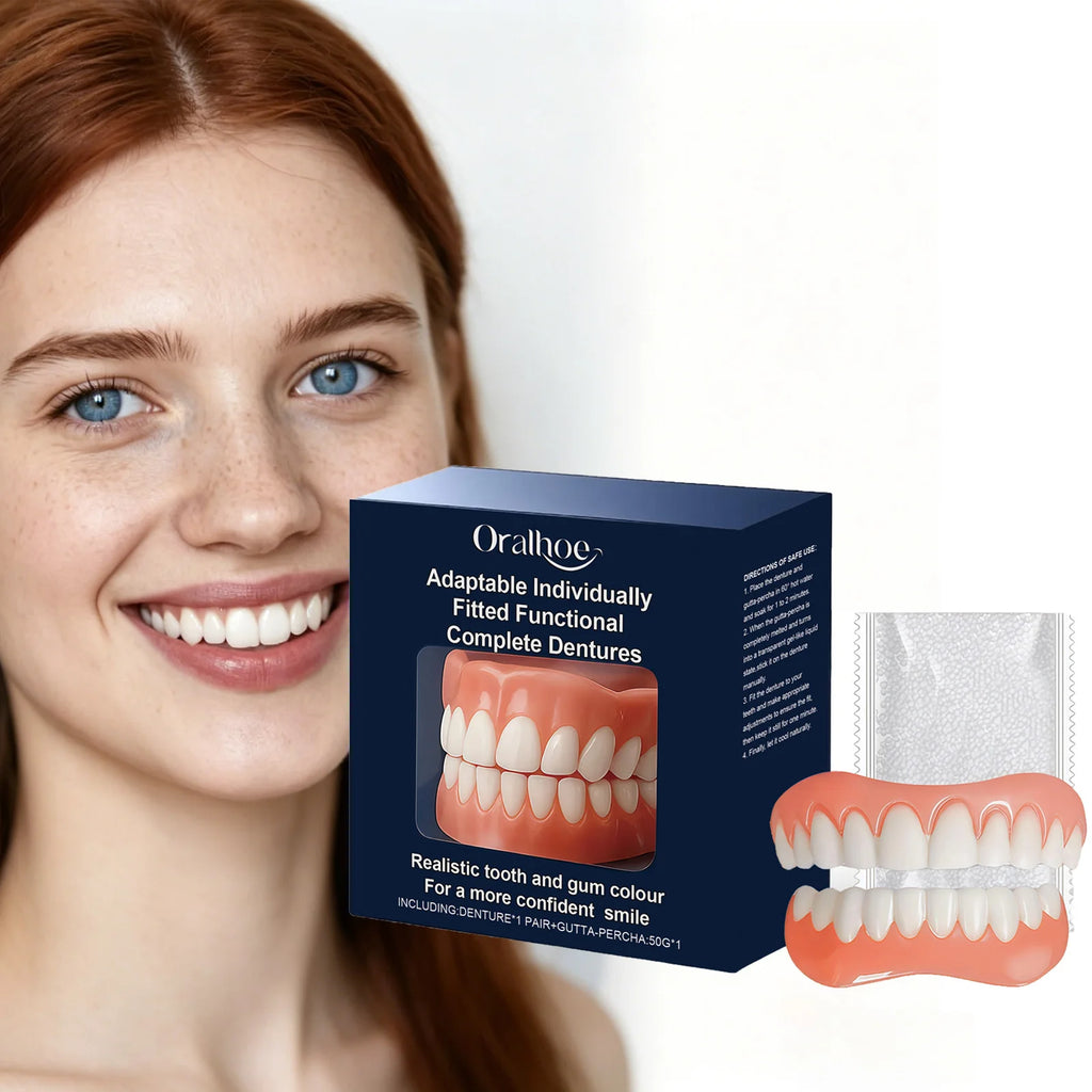 Adjustable Teeth Dentures Full Set Whitening Silicone Denture Set Fit Temporary Orthodontic Teeth Dentures Fake Tooth Oral