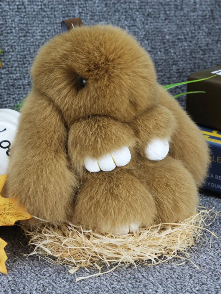 Cute Pluff Bunny Keychain Women Fur Pom Pom Angel Rabbit Key Ring Hare Plush Dolls Toy Girls Bag Car Key Pendant Kids Xmas Gift