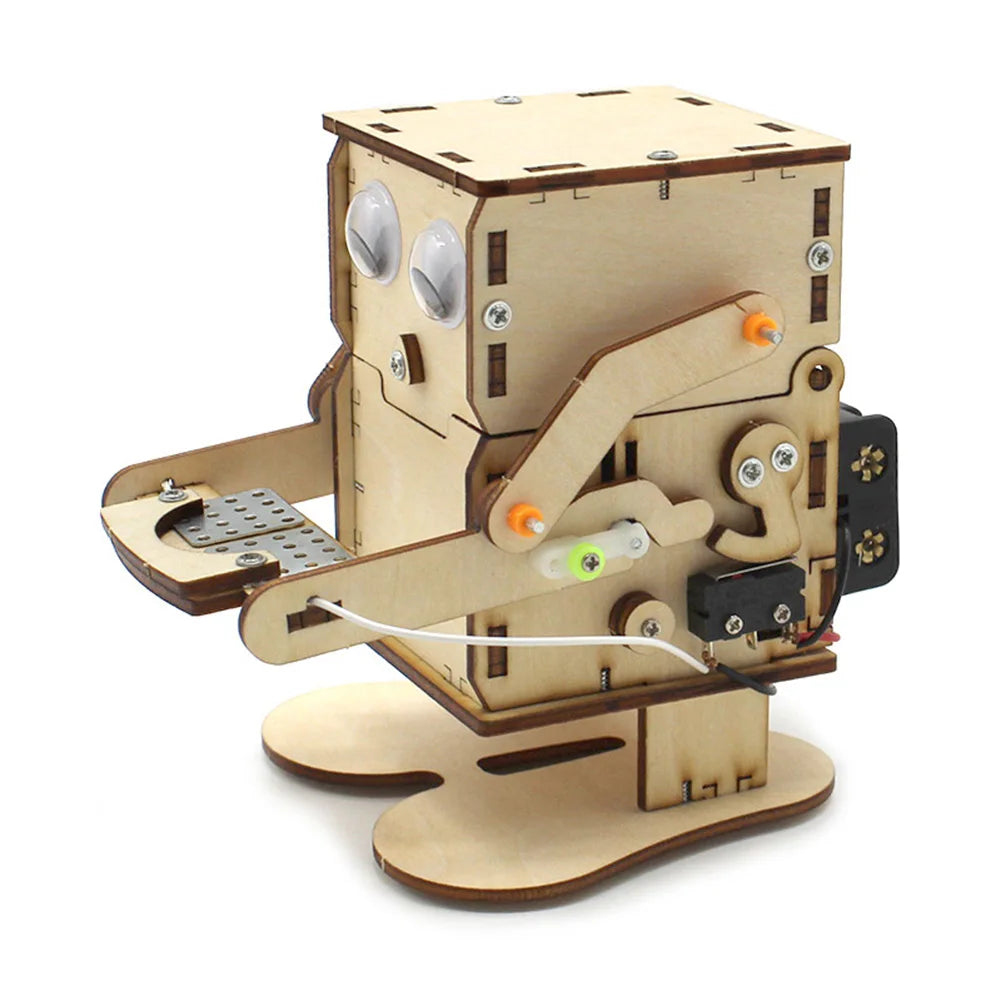 Robot Eating Coin Wood DIY Model Teaching Learning Stem Project for Kid Science Education Experiment Education Toy Assemble Kit