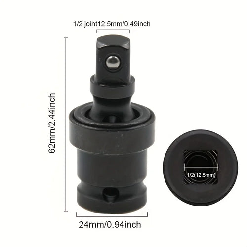 1/2 Inch Drive Universal Joint Socket Adapter, 360° Swivel Steel Ball Impact Socket for Electric Wrench Efficiency Enhancement,