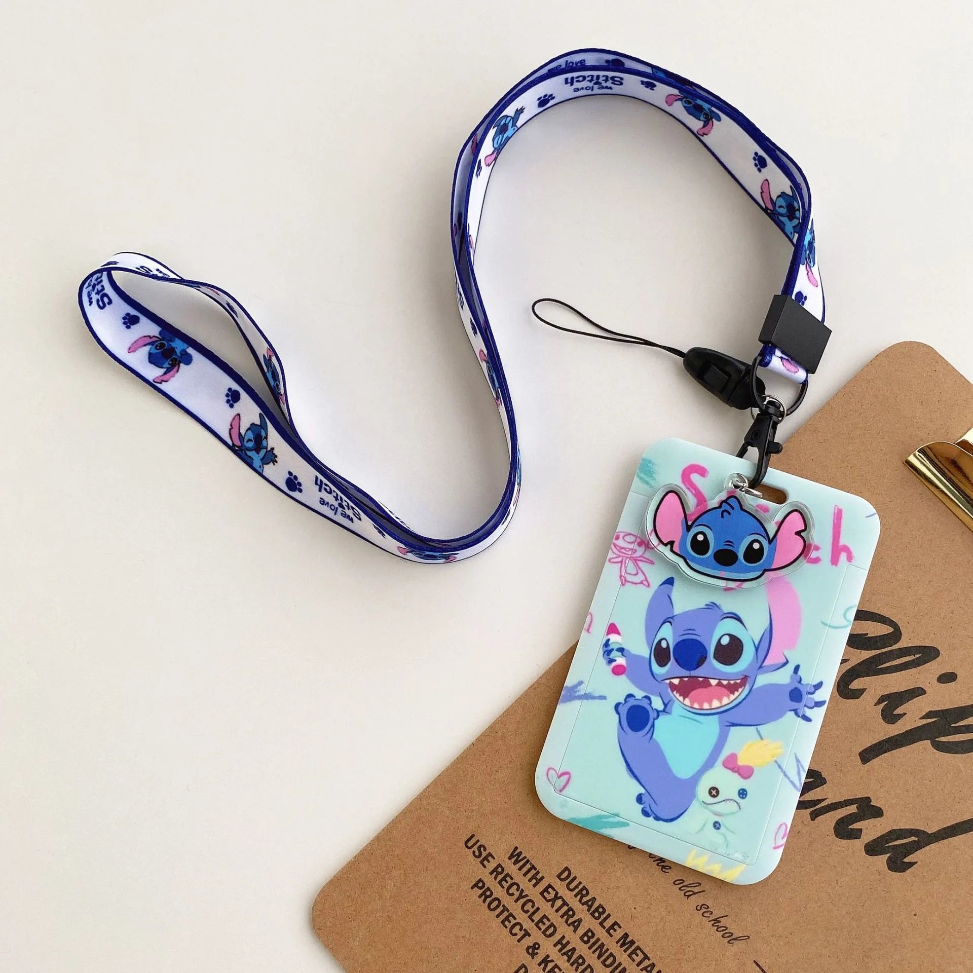 Disney Stitch ID Badge Holder Lanyards Pendant Lovely Girls Lilo Door Card Holders Neck Strap Keychain Women Credential Gift