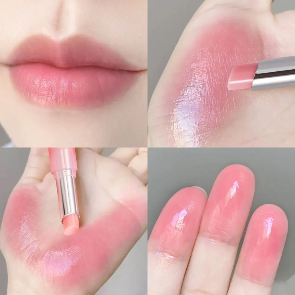 Color Lip Balm Moisturizing Glossy Waterproof Long-Lasting Pink Lip Balm with Shiny Effect Suitable for All Skin Types Soothing a