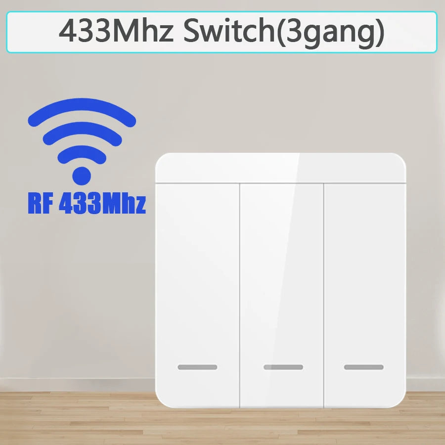 Wireless ON OFF Switch RF433 Module Remote Control Light Switch 1/2/3 Gang Wall Switch for Light Bulb Chandelier 10A 110V 220V