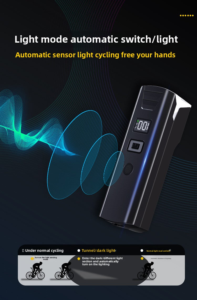 Bicycle lights, bike lights, cycling lights, TYPE-C charging digital display, high brightness, road bike sensing, night riding